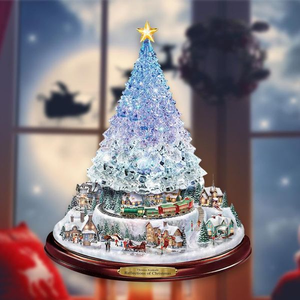 

Christmas Tree Rotating Train Window Stickers - 2024 Winter Home Decor, Paste & Removable, Multicolor, Thick Material