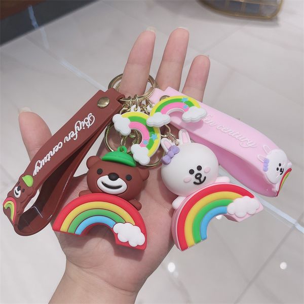 

fashion accessories cartoon rainbow bunny bunny bear key chain, Silver