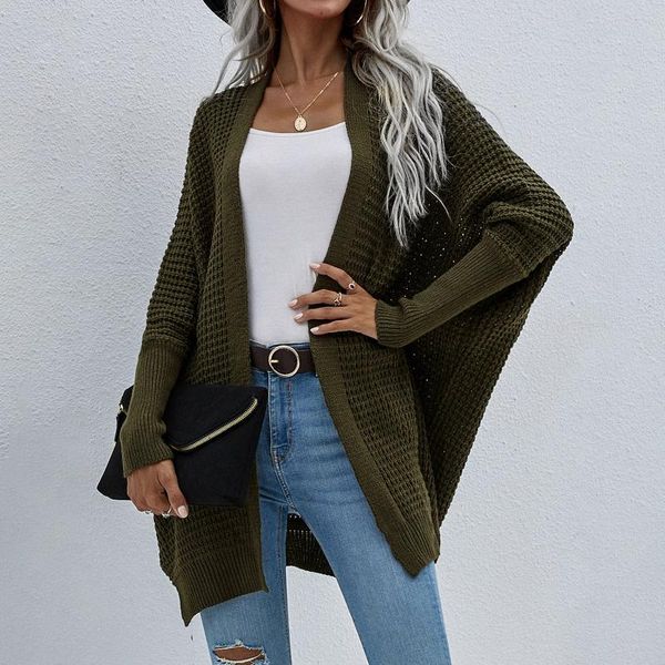 

women's knits & tees fashion casual loose solid color sweater autumn and winter knitted cardigan temperament women #8, White