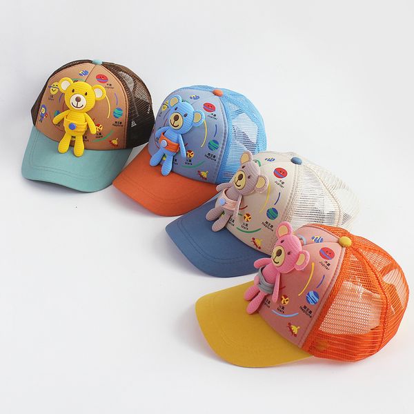 

children's bear detachable baseball cap men's and women's sun hat cartoon super cute summer baby, Blue;gray