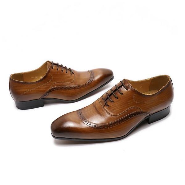 Moda Genuine Couro Sapatos Homens Cap De Tee Oxfords Couro Real Black Brown Dress Sapatos Italian Formal Sapatos