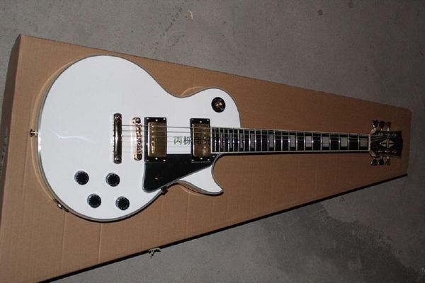 

shipping wholesale white lp g custom guitar with golden electric guitar @14