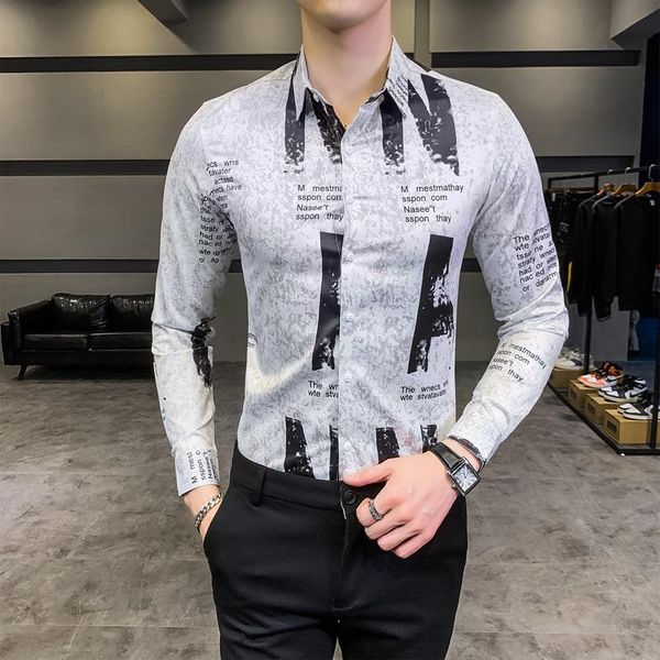 

men's casual shirts men clothing 2021 original spring products long sleeve slim shirt letter chemise homme, White;black
