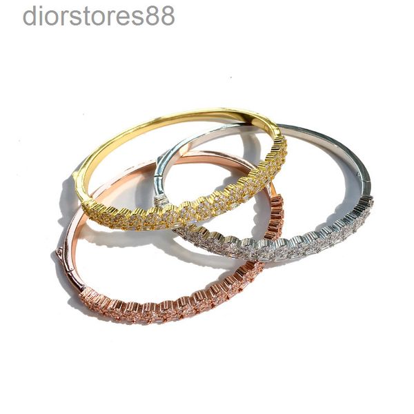 

bangles bracelet 08 sparkle copper micro inlay six diamond small flower long three colors, Black