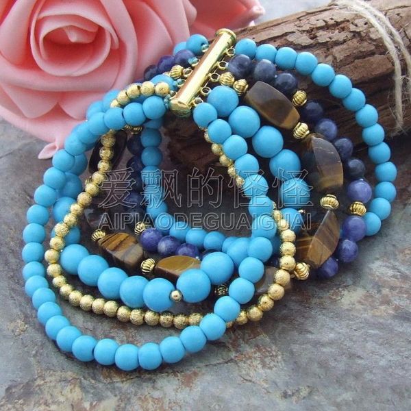 

beaded, strands women's 6 8" sodalite tiger's-eye bracelet, Black