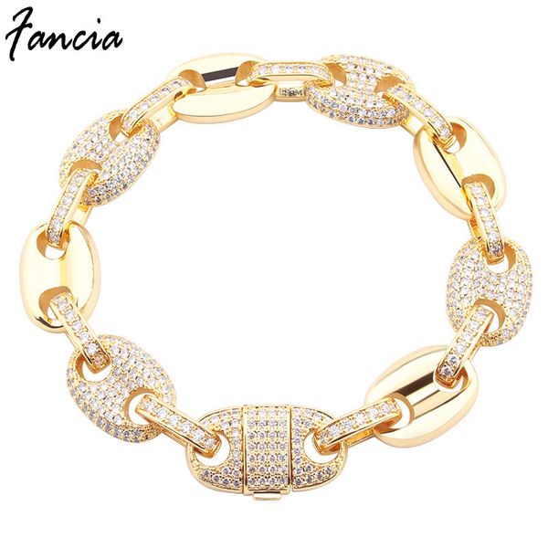 

gold plated copper bracelet aaa zircon pig nose chain cuba hip hop men's necklace jewelry banquet, Black