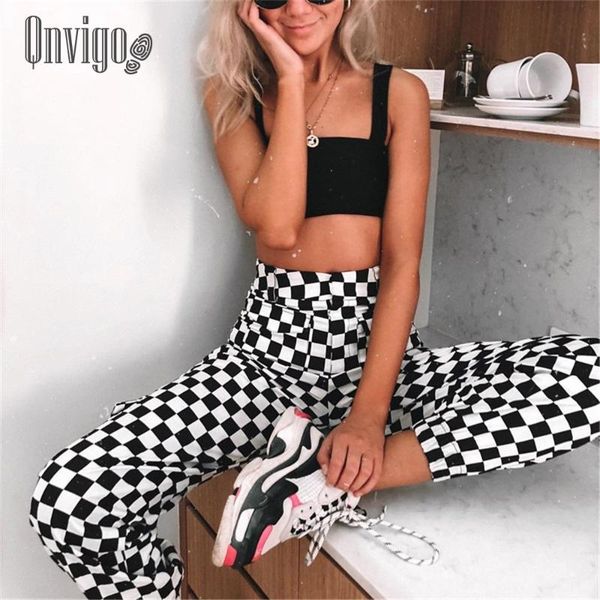 

women's pants & capris qnvigo plaid leggings casual chain checkerboard 2021 style bracelet black white slim