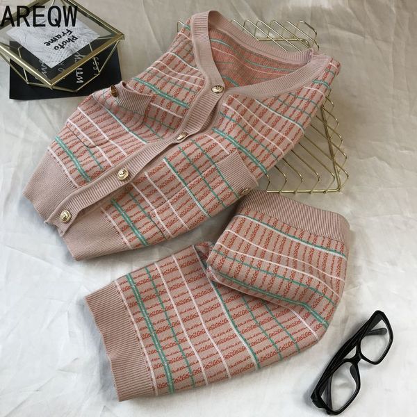 

cardigan + skirt 2-piece set autumn / spring knitted suit women's autumn slim fit gentle matching sets for women 210507, White