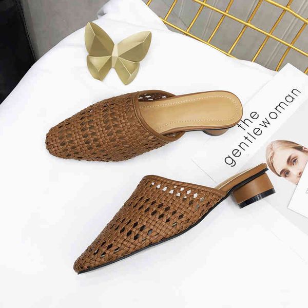 

slippers women summer cane casual shoes round toe low heels slide sandals mules outdoor arrivals i01e, Black