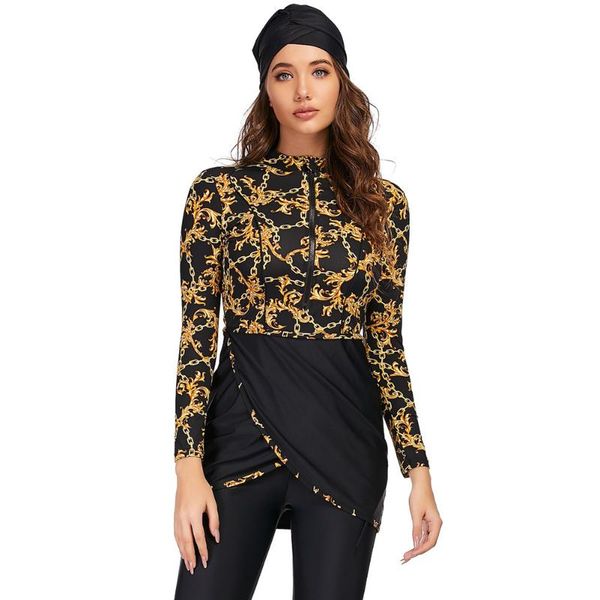 

swim wear muslim swimwear women modest patchwork hijab long sleeves sport swimsuit 3pcs islamic burkinis bathing suit 3xl lady gril
