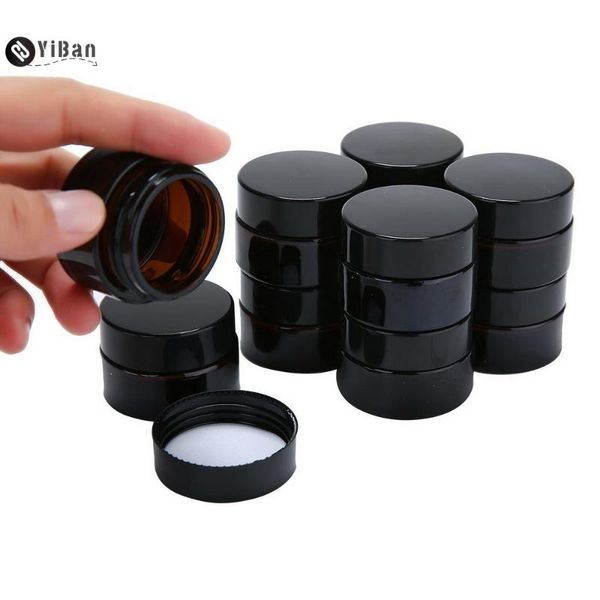 

storage bottles & jars 12pcs 20g amber glass cream cosmetic packaging with lid black plastic caps inner liners round empty small jar pot