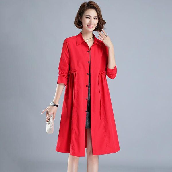 

women's trench coats windbreaker mid-length 2021 spring and autumn clothes fat sister loose large size slimming thin elegant mom coat, Tan;black