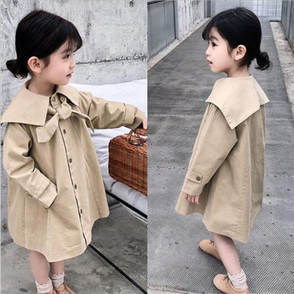 

coat 2021 spring autumn preppy style trench coats baby girls long sleeve loose outerwear teenage for children clothes ws920, Blue;gray