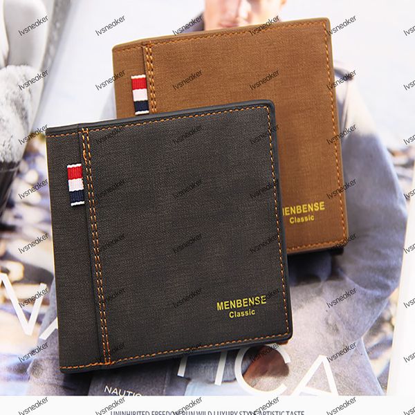 

fashion mens classic men wallet stripes textured multiple bifold short small wallets with box wallets, Red;black