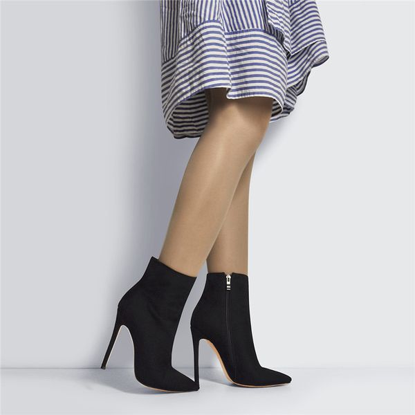 

womens shoes pointed toe 10cm thin high heel ankel booties side zipper red blue big size boots, Black