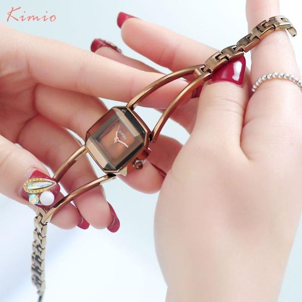 

brand kimio luxury watches women square watch stainless steel fashion ladies bracelet quartz female clock wristwatches, Slivery;brown