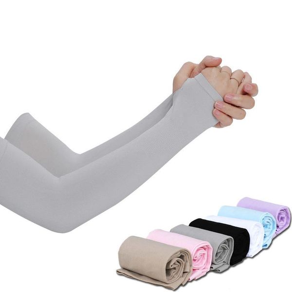 

pair arm sleeves summer sun uv protection ice cool cycling running fishing climbing driving cover warmers for men women wrist support, Black;red