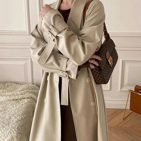 

women's trench coats fashion elegant women coat long double-breast belt khaki office lady clothes autumn spring outerwear oversize qual, Tan;black
