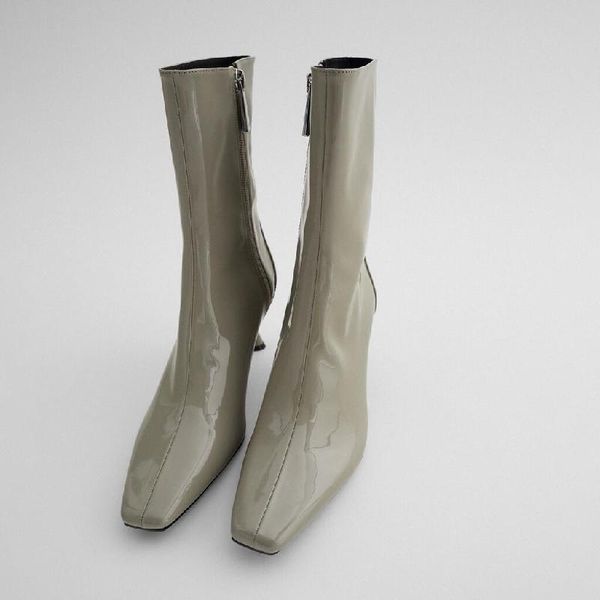 

boots white ankle women's rubber shoes rain luxury designer boots-women zipper low leather fashion ladies high heel 2021 pointy, Black