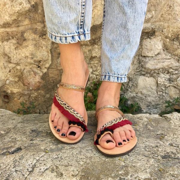 

summer women crystal bohemia slippers 2021 woman tassel flip flops ladies casual beach shoes female comfortbale flats plus size, Black