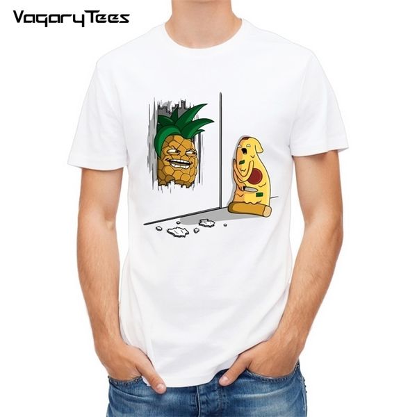 

funny pineapple&pizza design printed t-shirt fashion cartoon yummy food t shirt summer men's novelty cool tee shirt 210324, White;black