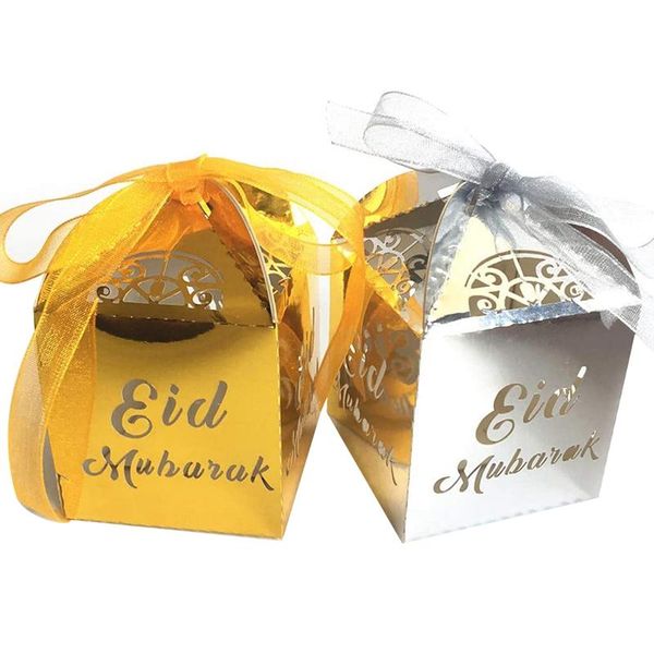 

gift wrap 50pcs gold+ silver happy eid mubarak box ramadan decoration cut pearl paper ribbon candy boxes
