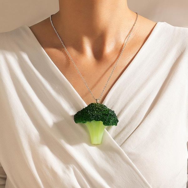 

pendant necklaces simulation broccoli pandent necklace for women girls funny fresh vegetable geometry resin acrylic jewelry collar 20, Silver
