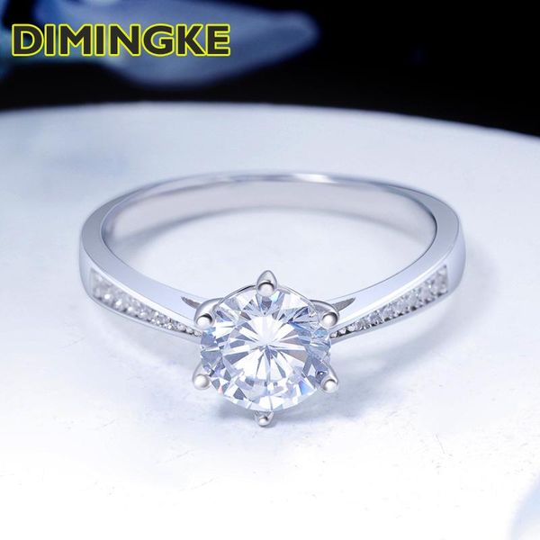 

cluster rings dimingke classic s925 silver 1ct 6.5mm d moissanite ring passed diamond test high woman jewelry wedding party birthday gift, Golden;silver