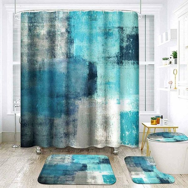 

shower curtains 4 pcs abstract blue stripe curtain ink painting luxurious texture bathroom home decor polyester cloth