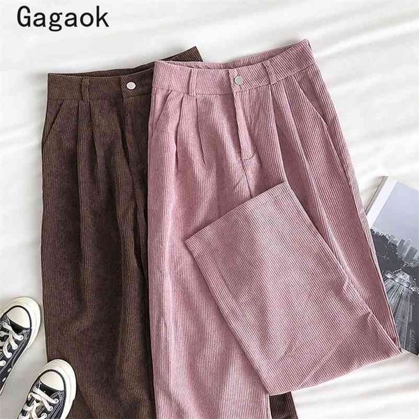 

corduroy women pant spring autumn solid office lady high loose candy color sweet clothes fashion korean pants 210531, Black;white