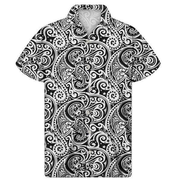 

men's casual shirts whereisart polynesian traditional tribal print male soft clothing leisure summer button down hawaiian shirt tun-dow, White;black