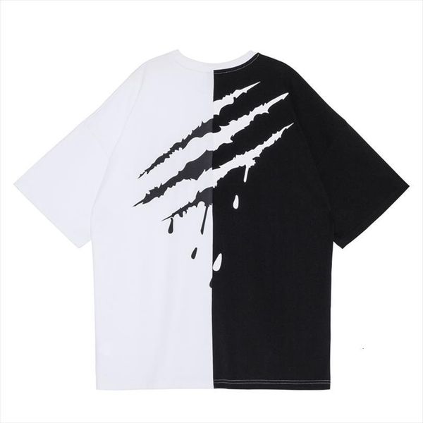 

summer hip hop tees fashion men splice print solid cotton streetwear oversized swag shirts, White;black