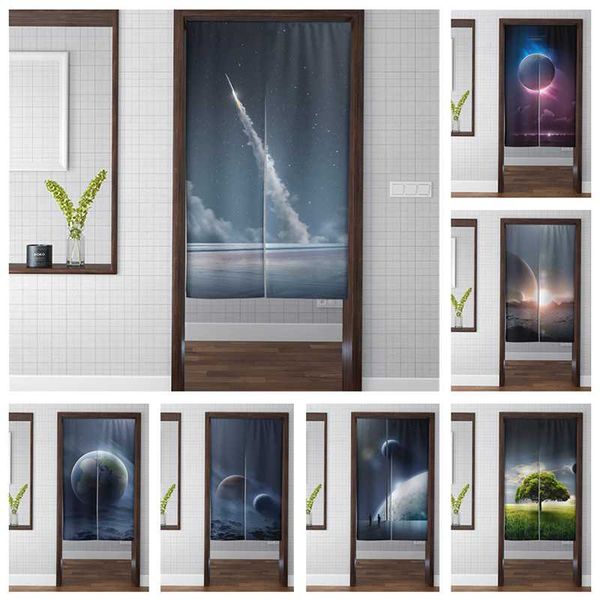 

fashion science fiction thin door curtain half long kitchen universe wall tapestry decor for home cafe ornament plush & drapes