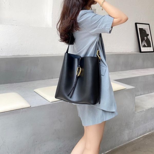 

evening bags fashion genuine leather women shoulder bag large capacity handbag bucket handtasche borsa tracolla donna ladies handbags