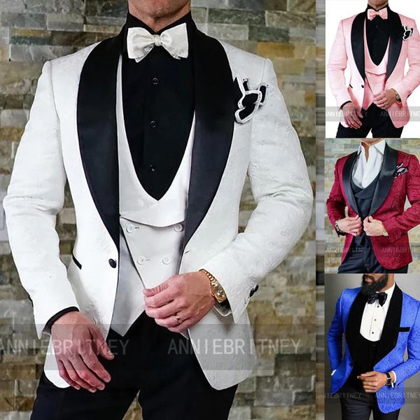 

men's suits & blazers latest mens for wedding prom party white black jacquard printing suit blazer with vest pant set 3 pieces mar