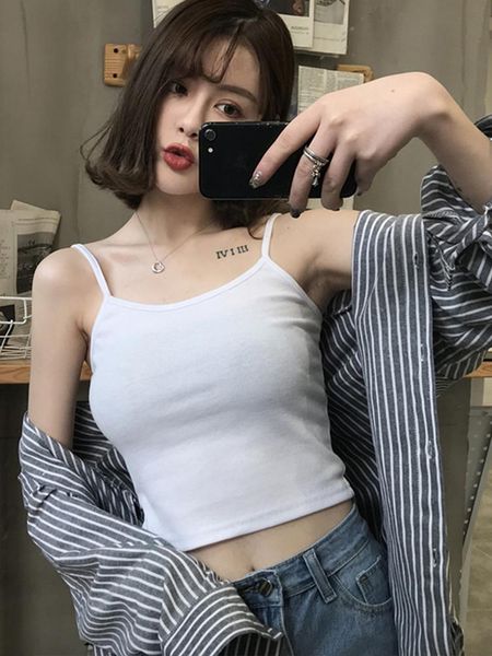 

women's tanks & camis 2021 summer white shirt suspender waistcoat sleeveless small inside and bottom coat crop top