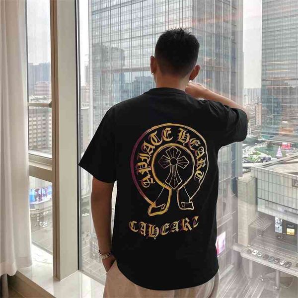 

65% off outlet online store 2021 spring and summer new couple's gradual cross print round neck short sleeve t-shirt for men women, White