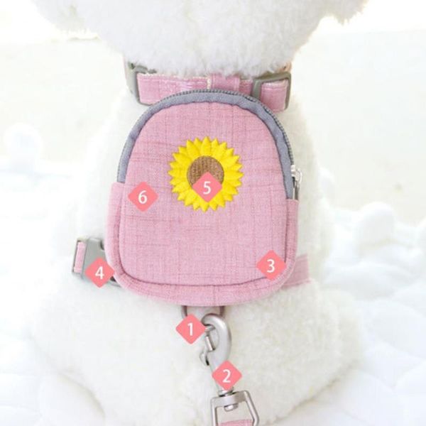 

dog collars & leashes cat sunflower embroidered chest strap pet backpack harness traction rope products supplies home garden 2021