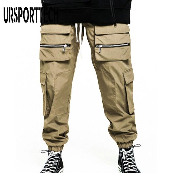 

men's pants men kargo student oversized hip hop streetwear joggers casual cargo pant trousers elastic waist solid dance man boys, Black