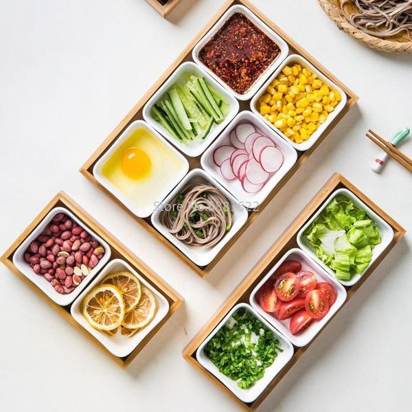

dishes & plates ceramic snack plate set dessert dry fruit tray square bowls with wooden pallets