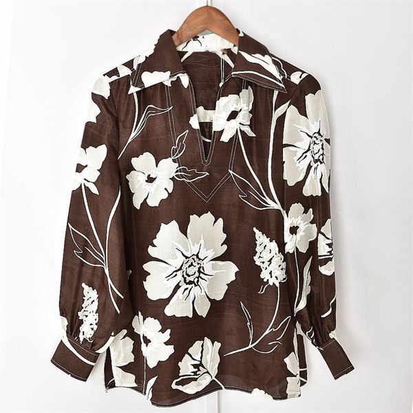 

women's blouses & shirts women shirt spring autumn long sleeve v-neck print floral loose elegant high street chic stunning fashion casu, White