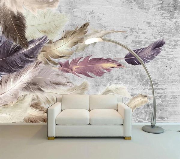

wallpapers custom size 3d realistic mural cement texture feather tv background wall living room bedroom decorative self adhesive wallpaper