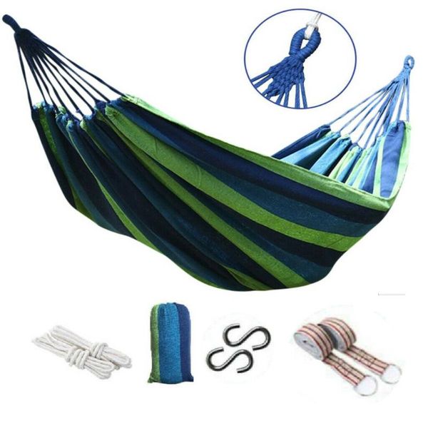 

camp furniture portable hammock outdoor garden hanging hammocks travel camping swing canvas stripe hang bed double singlepeople