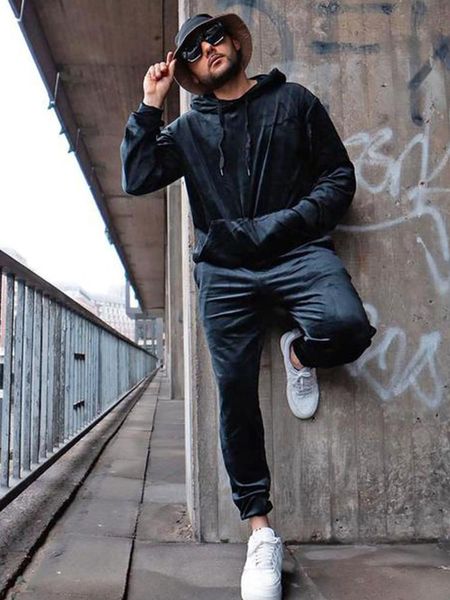 

men's tracksuits fleece suit fall hooded tracksuit fashion black long sleeve loose pullover trousers 2-piece set 2021, Gray