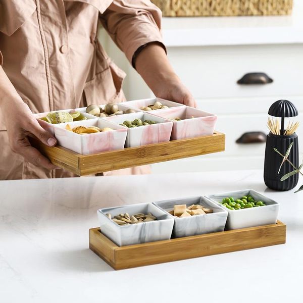 

dishes & plates marble fruits platter ceramic dish plate porcelain candy nut desserts eco natural serving bamboo tray set salad bowl