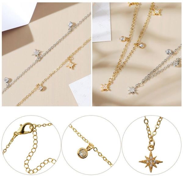 

chains gift hip hop punk pendant crystal choker necklace star jewelry accessories chain, Silver