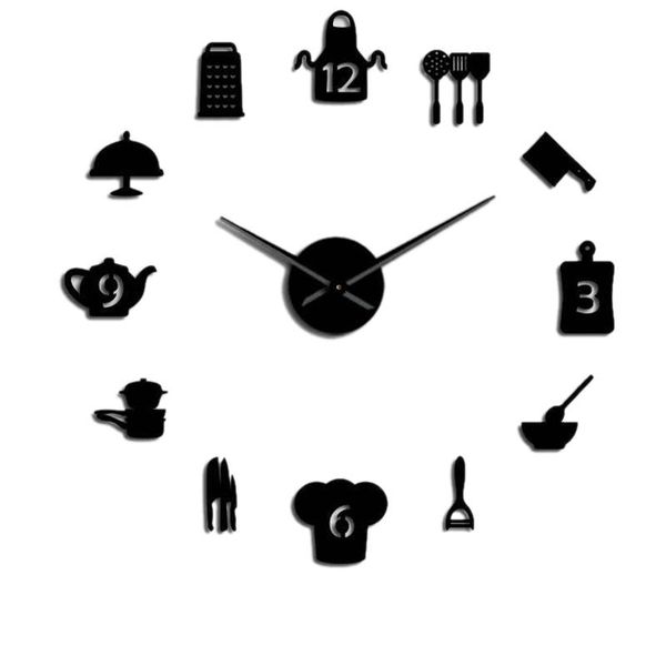 

kitchen cooking tools diy giant wall clock utensils frameless large watch modern dining room art decor gift clocks