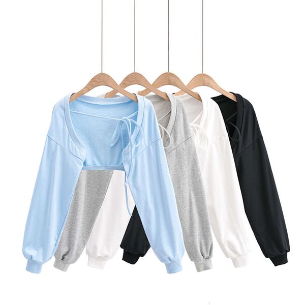 

autumn bandage long sleeve sweater blouse slim short shawl coat, Black