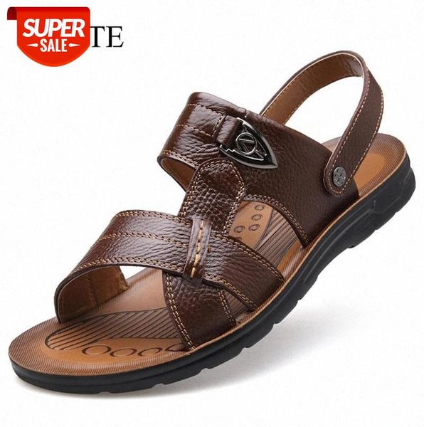

men genuine leather sandalias summer classic men shoes slippers soft sandals roman comfortable walking footwear big size 50 #1s21, Black