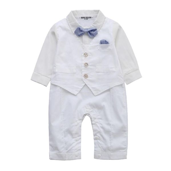 

jumpsuits baby boy born gentleman party formal suit white waistcoat bowtie tuxedo baptism christening outfit romper, Blue